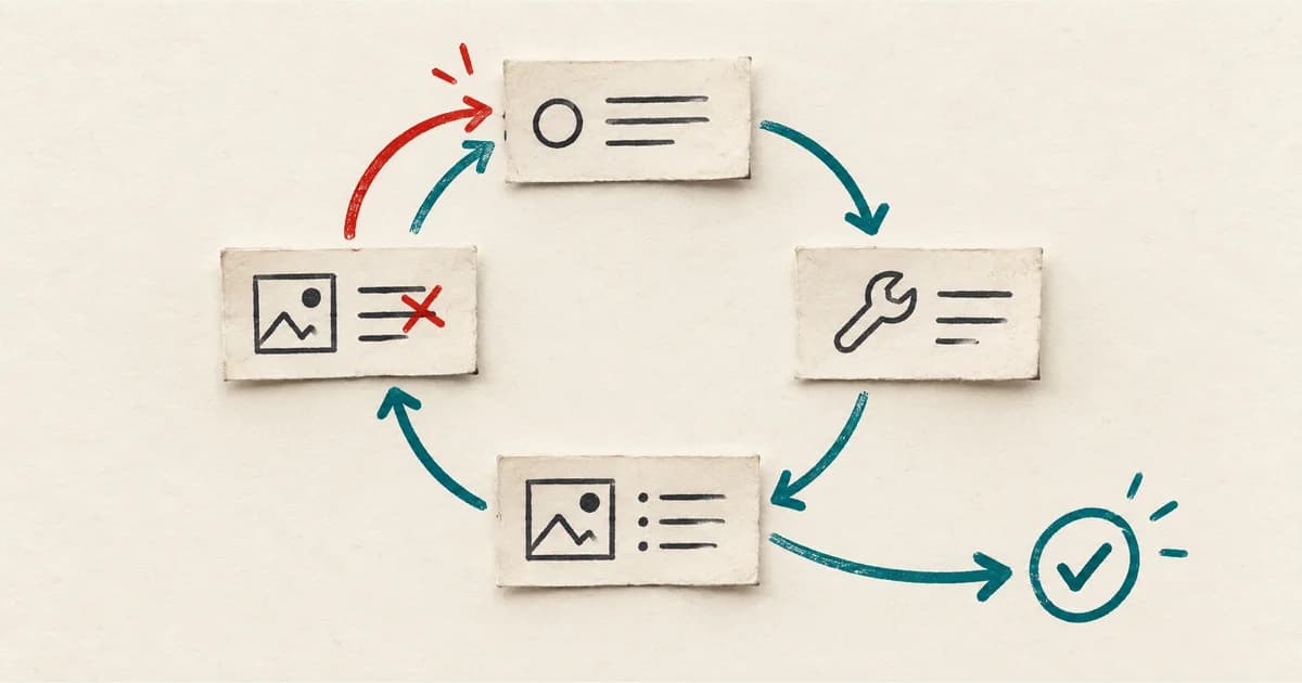 Paper slips connected by a loop, with a corrected step and a path to completion.