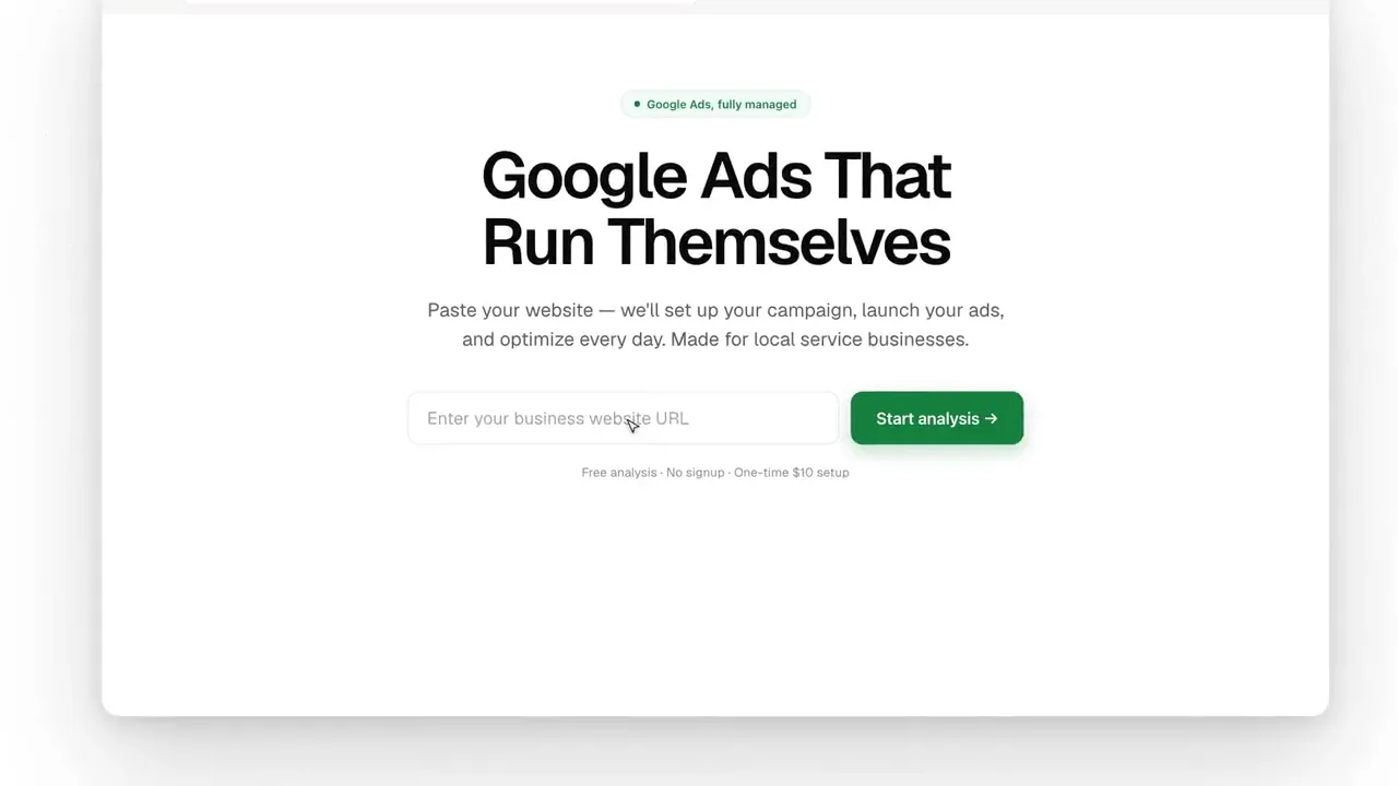 BusinessFrame landing page with a single field for a business website address